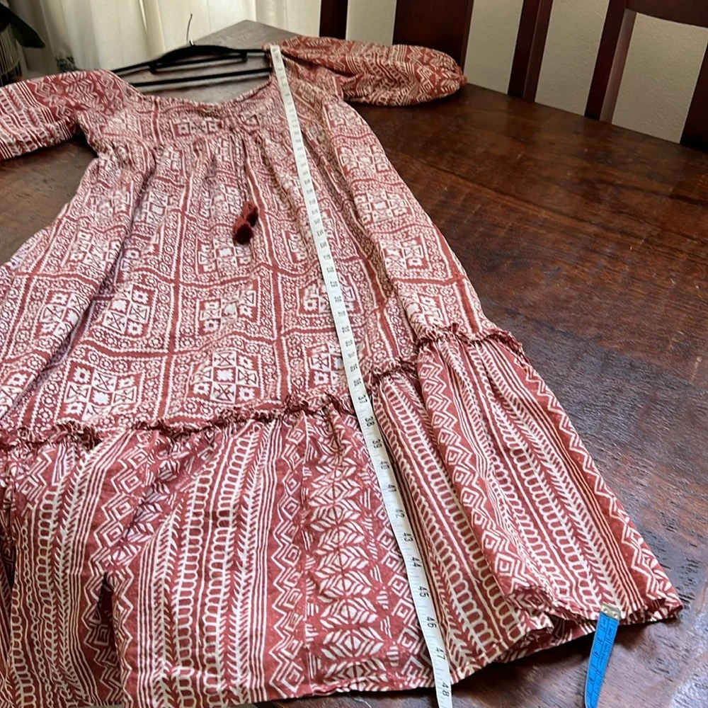 CLEOBELLA Joely Midi Dress Organic Cotton Southwestern Boho Print Rust Copper M - Picture 11 of 13
